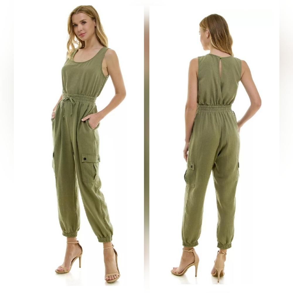 As U Wish Y2K Juniors Green One Piece Cargo Lounge Jogger Jumpsuit Size M - Picture 3 of 9